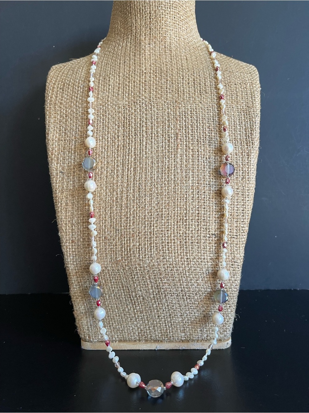Elegant genuine freshwater Pearl and Crystal Long Necklace - White & Pink